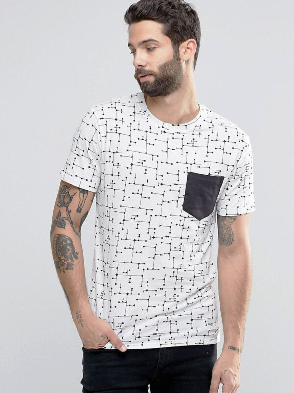 Comfortable Rich Design Half Sleeve White T Shirt with Black Lines