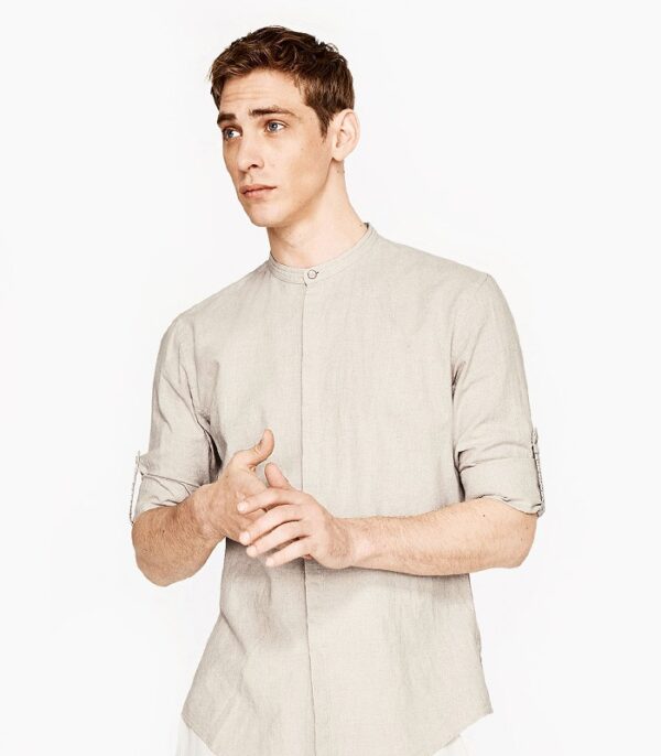 Men's Fitted Style Full Sleeves Light Beige Shirt For Fashion